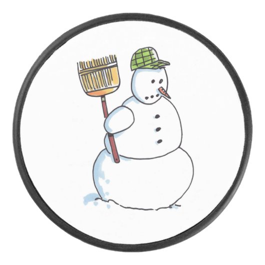 Broom Snowman Hockey Puck (Vorderseite)