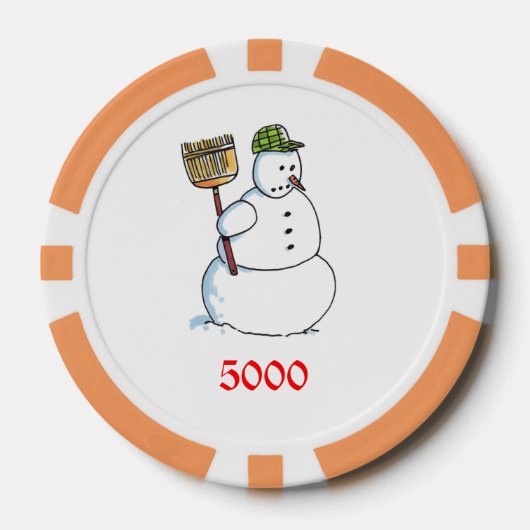 Broom Snowman Orange 5000 gestreifter Poker Chip (Vorderseite)
