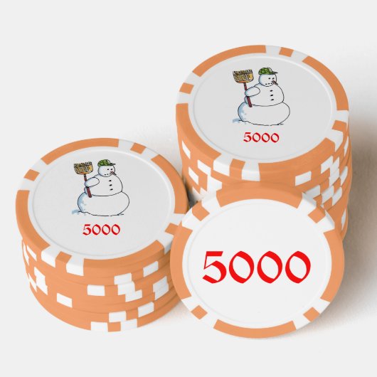 Broom Snowman Orange 5000 gestreifter Poker Chip (Stapel)