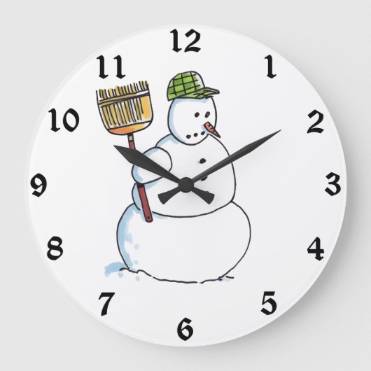 Broom Snowman Wanduhr (Vorderseite)