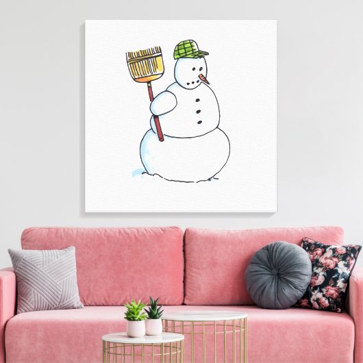 Broom Snowman weiße Leinwand (Insitu (Wohnzimmer))