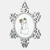 Broom Snowman White Pewter Schneeflocke Ornament (Rechts)