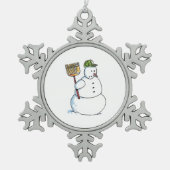 Broom Snowman White Pewter Schneeflocke Ornament (Vorderseite)