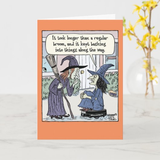 Broombot Halloween Karte (Gelbe Blume)