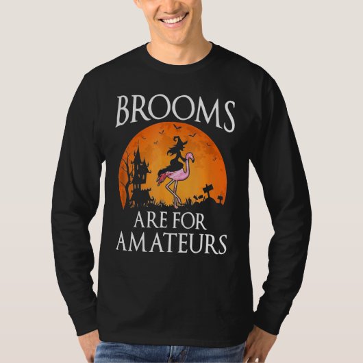 Brooms Are For Amateurs Witch Riding Flamingo Cost T-Shirt (Vorderseite)