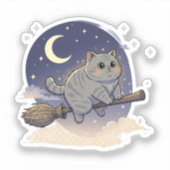 Broomstick Brit - Britisches Kurzhaar Halloween Aufkleber (Vorderseite)