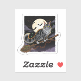 Broomstick Rider Coon - Maine Coon Halloween Aufkleber