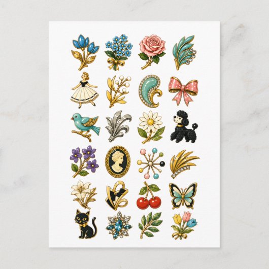 Brosche im Vintage-Stil Postkarte (Vorderseite)
