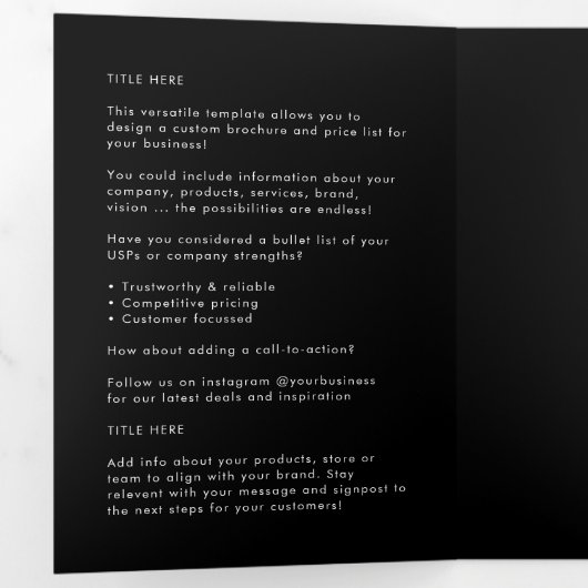 Broschüre "Business Branded Modern Black Faltspur" (Innen Erste Seite)