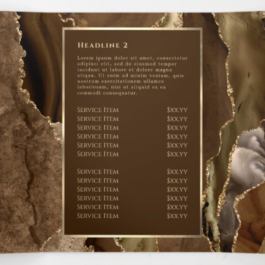 Broschüre Eleganbraun und Gold Agate Trifold (Innenseite Mitte)