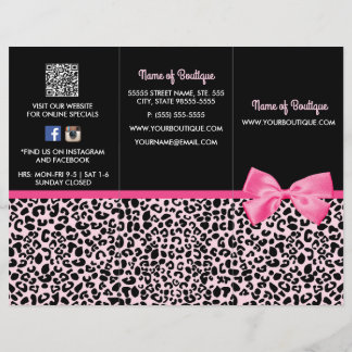 Broschüre Girly Pink Leopard Print Bow Boutique