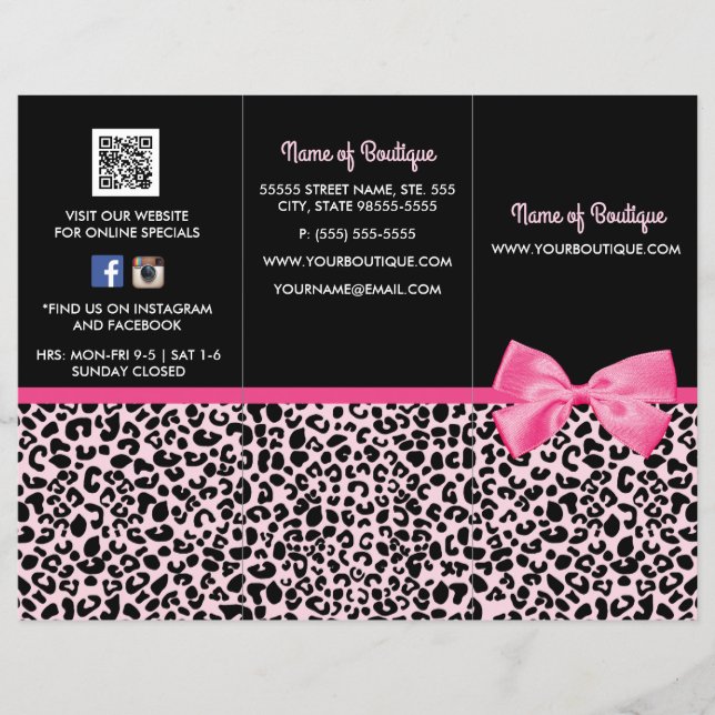 Broschüre Girly Pink Leopard Print Bow Boutique (Vorderseite)