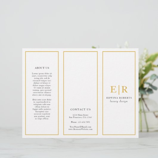 Broschüre "Gold Monogram Elegance Business Trifold (Stehend Vorderseite)