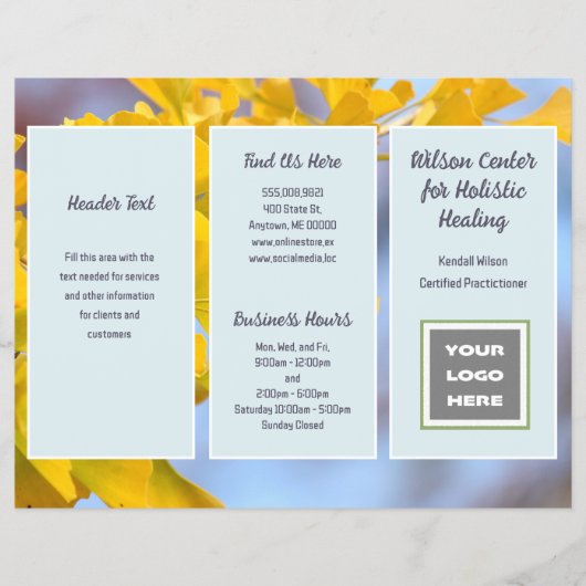 Broschüre mit gegliederten Gingko-Geschäftslogos (Vorne)