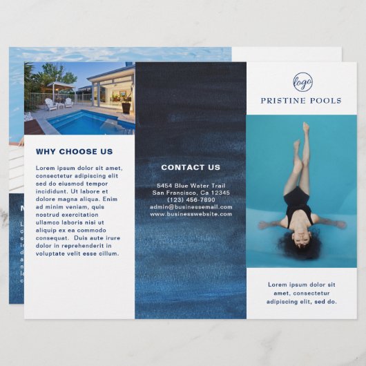 Broschüre "Pool Service Business Navy Blue Trifold (Vorne/Hinten)