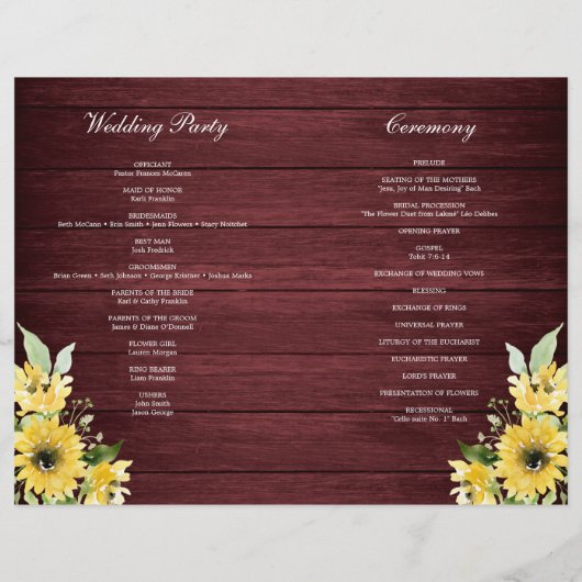 Broschüre "Rustic Sunflower Greenerity Wedding Pro (Hinten)