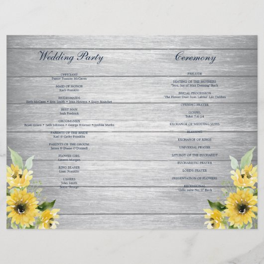 Broschüre "Rustic Sunflower Greenerity Wedding Pro (Hinten)