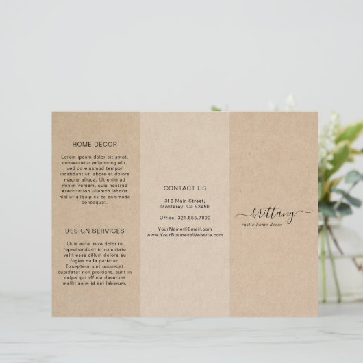 Broschüre "Simple Brown Rustic Business Trifold" (Stehend Vorderseite)