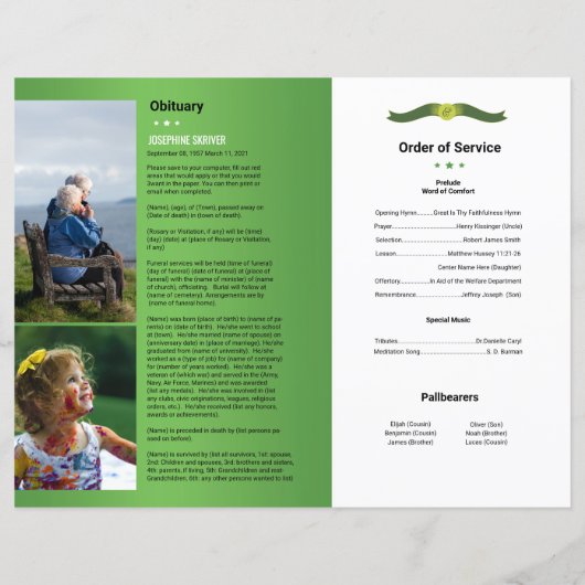 Broschüre über das Beerdigungsprogramm (Rückseite)