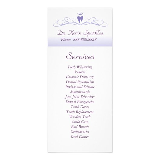 Broschüre über das Menü "Dental Service" Lila Kron (Vorne)