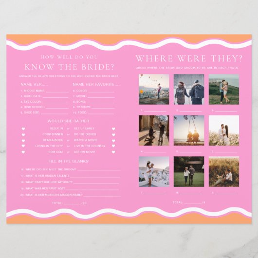 Broschüre "Wave Orange Pink Brautparty Game" (Rückseite)