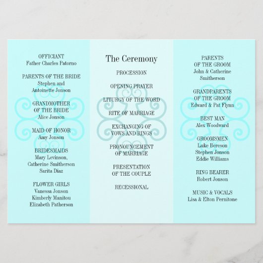 Broschüre zum Hochzeitsprogramm Blue Curl Programm (Rückseite)