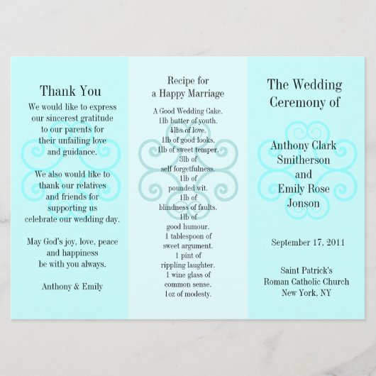 Broschüre zum Hochzeitsprogramm Blue Curl Programm (Vorderseite)