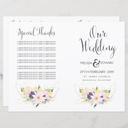 Broschüre zum Hochzeitsprogramm für Frühlingsflora (Vorne/Hinten)