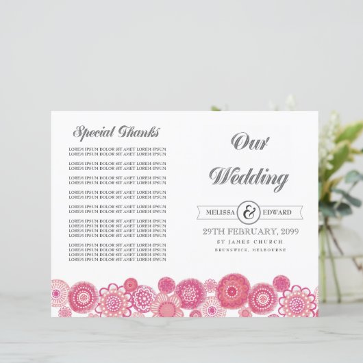 Broschüre zum Hochzeitsprogramm für hübsche Rosa-B (Stehend Vorderseite)