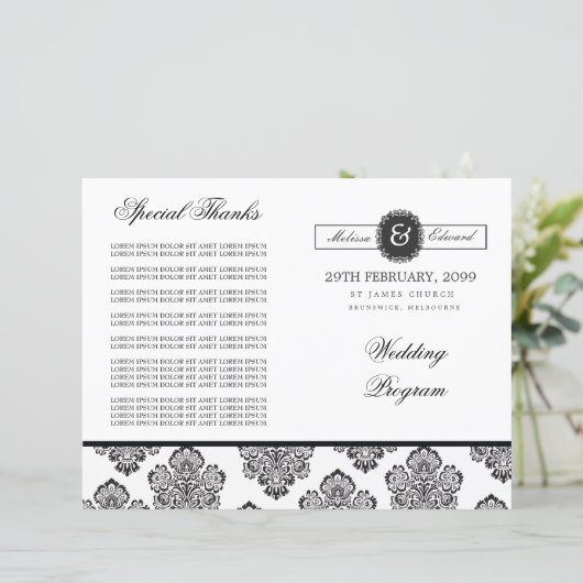 Broschüre zum Hochzeitsprogramm für moderne Damask (Stehend Vorderseite)