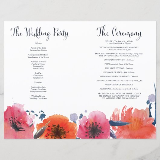 Broschüre zum Hochzeitsprogramm für Wasserfarben (Rückseite)