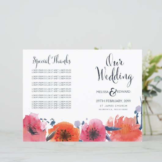 Broschüre zum Hochzeitsprogramm für Wasserfarben (Stehend Vorderseite)