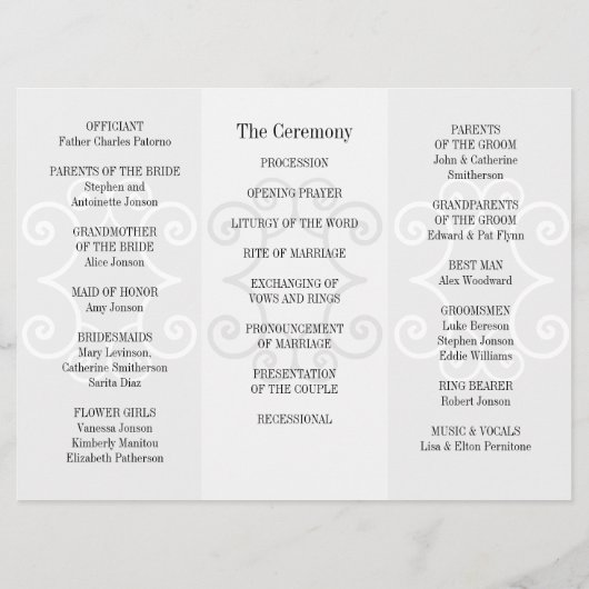 Broschüre zum Hochzeitsprogramm Grau Curl Programm (Rückseite)