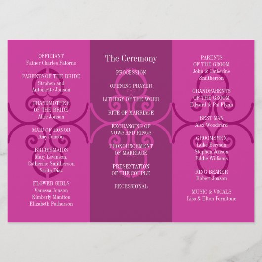 Broschüre zum Hochzeitsprogramm Rosa Curl Programm (Rückseite)