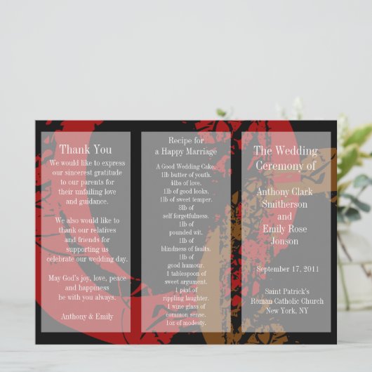 Broschüre zum Hochzeitsprogramm Roter Braun Ring Programm (Stehend Vorderseite)