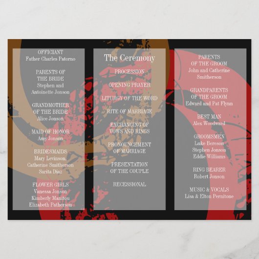 Broschüre zum Hochzeitsprogramm Roter Braun Ring Programm (Rückseite)