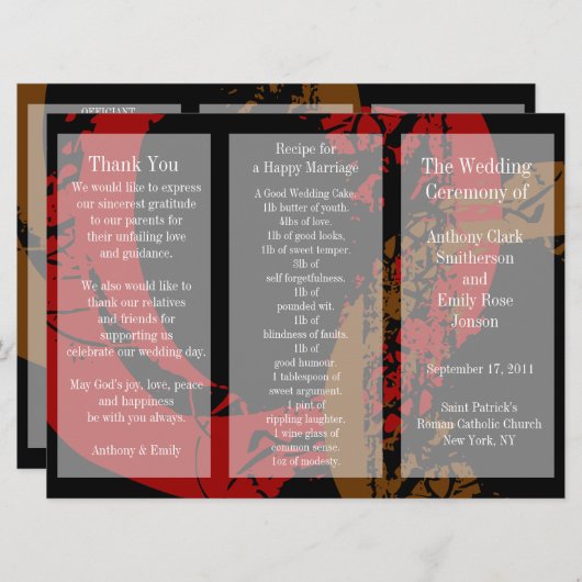 Broschüre zum Hochzeitsprogramm Roter Braun Ring Programm (Vorne/Hinten)