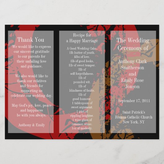 Broschüre zum Hochzeitsprogramm Roter Braun Ring Programm (Vorderseite)