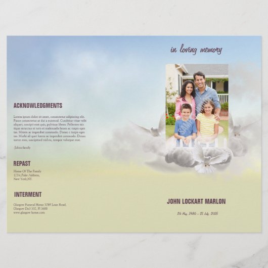 Broschüre zum Memorial Funerary Program Template (Vorne)