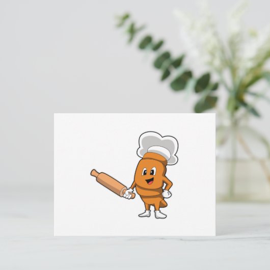 Brot als Koch mit rollendem Button Postkarte (Stehend Vorderseite)