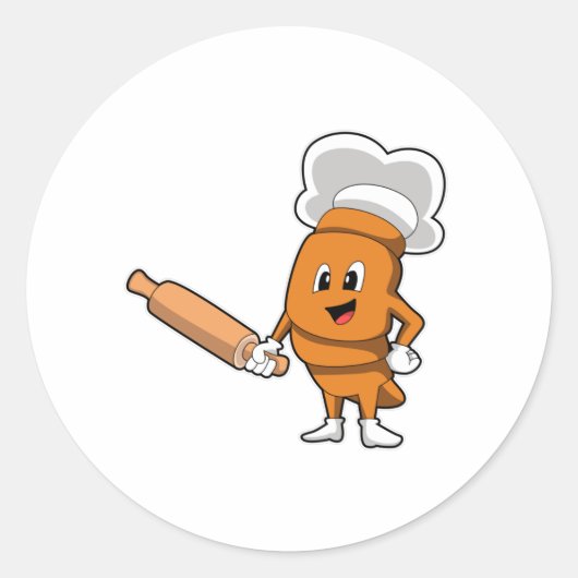Brot als Koch mit rollendem Button Runder Aufkleber (Vorderseite)