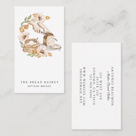 Brot Bäckerei Watercolor Brot Blumengebäck Visitenkarte (Vorne/Hinten)