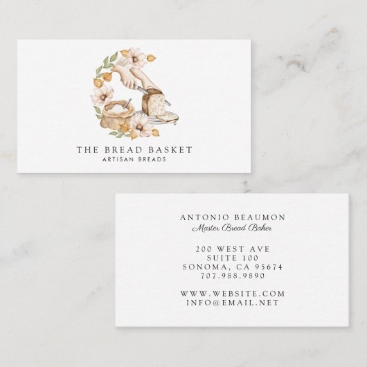 Brot Bäckerei Watercolor Brot Blumengebäck Visitenkarte (Vorne/Hinten)