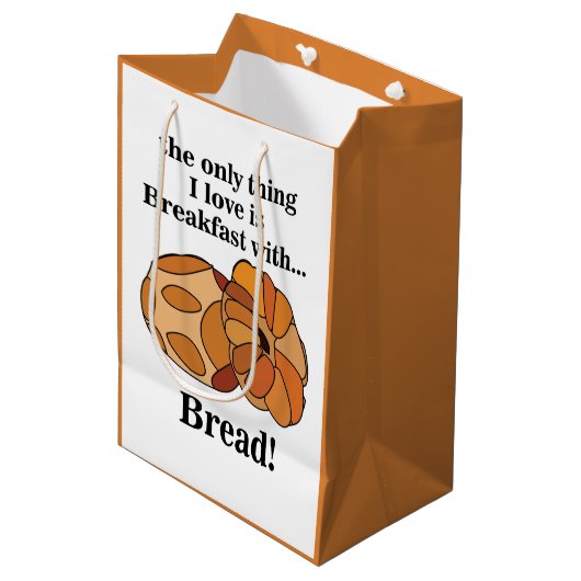 Brot Frühstück Lustig Mittlere Geschenktüte (Vorderseite Schrägansicht)