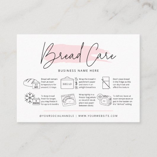 Brot-Pflegeanleitung Rosa Aquarellbäckerei Visitenkarte (Vorderseite)