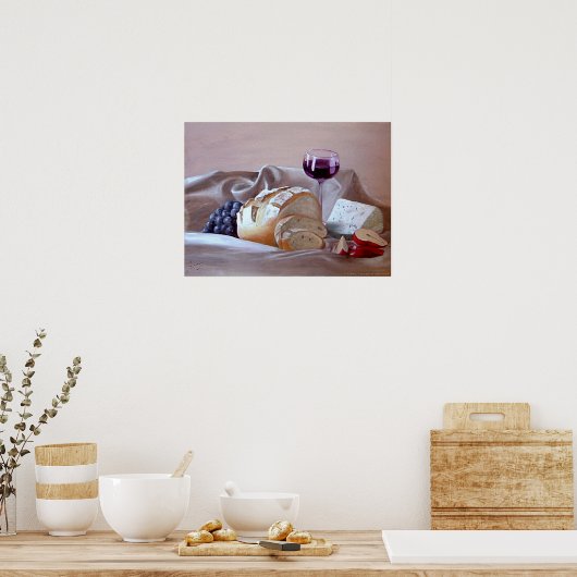 Brot und Käse mit Merlot Poster (Küche)