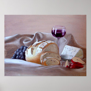 Brot und Käse mit Merlot Poster