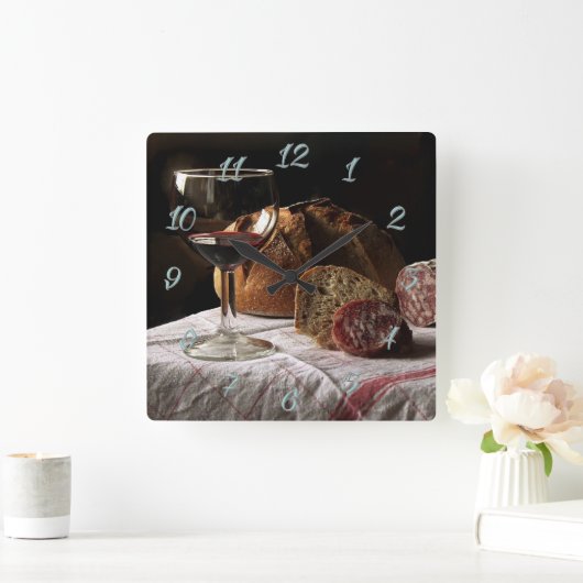 Brot und Wein Quadratische Wanduhr (Zuhause)