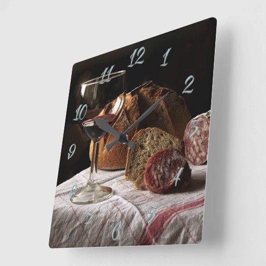 Brot und Wein Quadratische Wanduhr (Winkel)