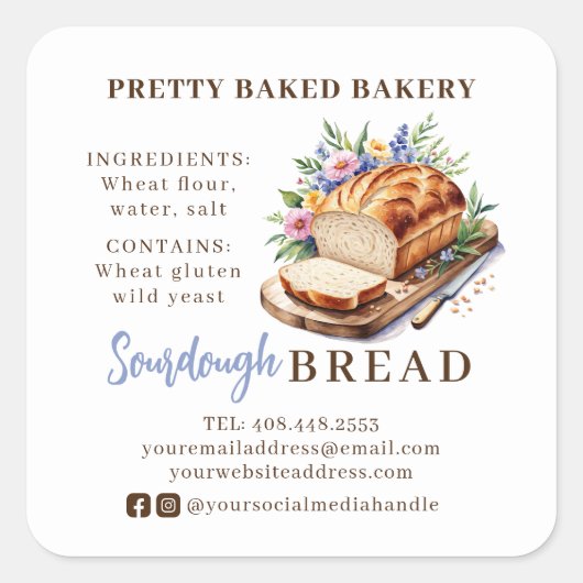 Brotbäckerei Wasserfarbstoffe & Allergene Quadratischer Aufkleber (Vorderseite)